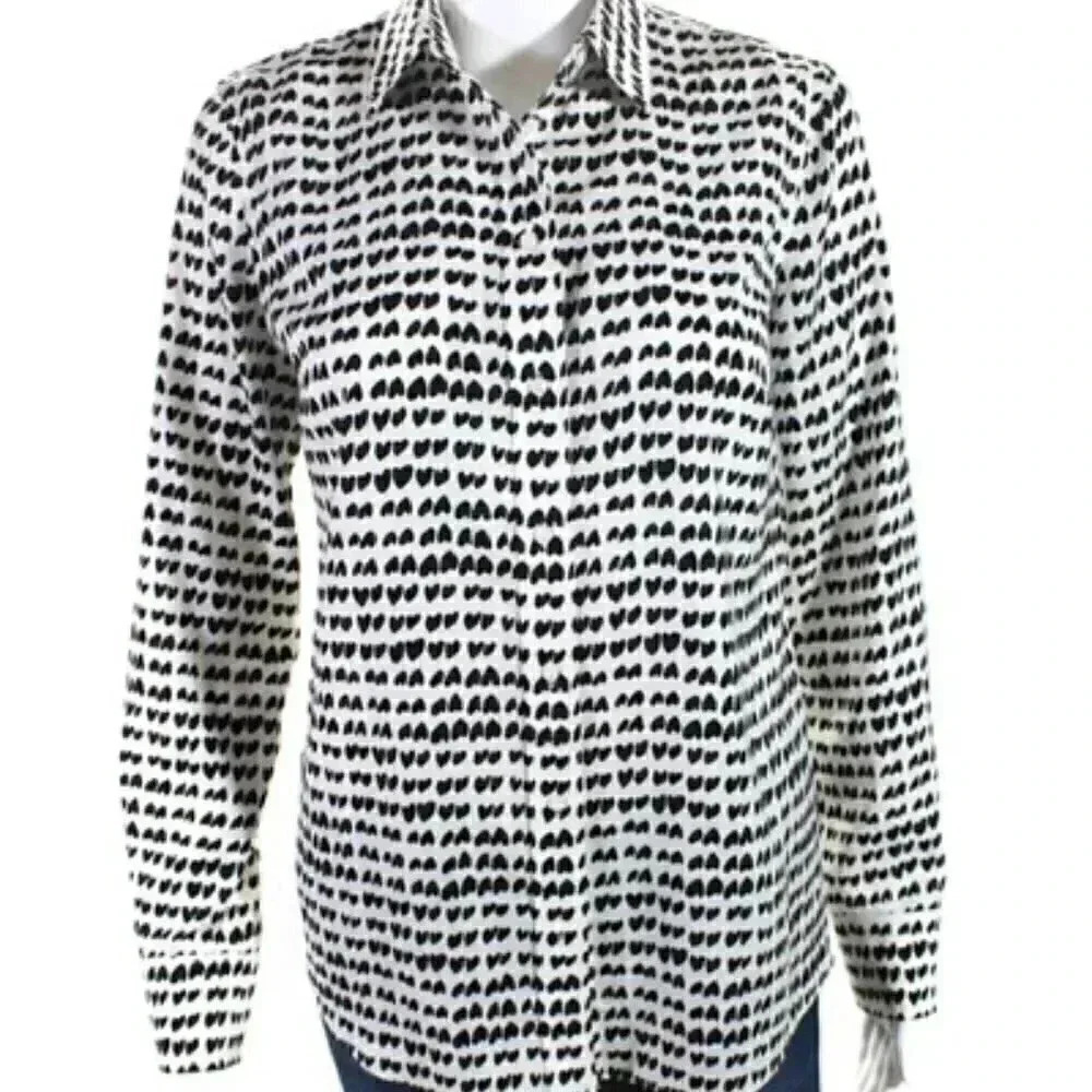 J. Crew Black Heart Blouse Shirt - Small